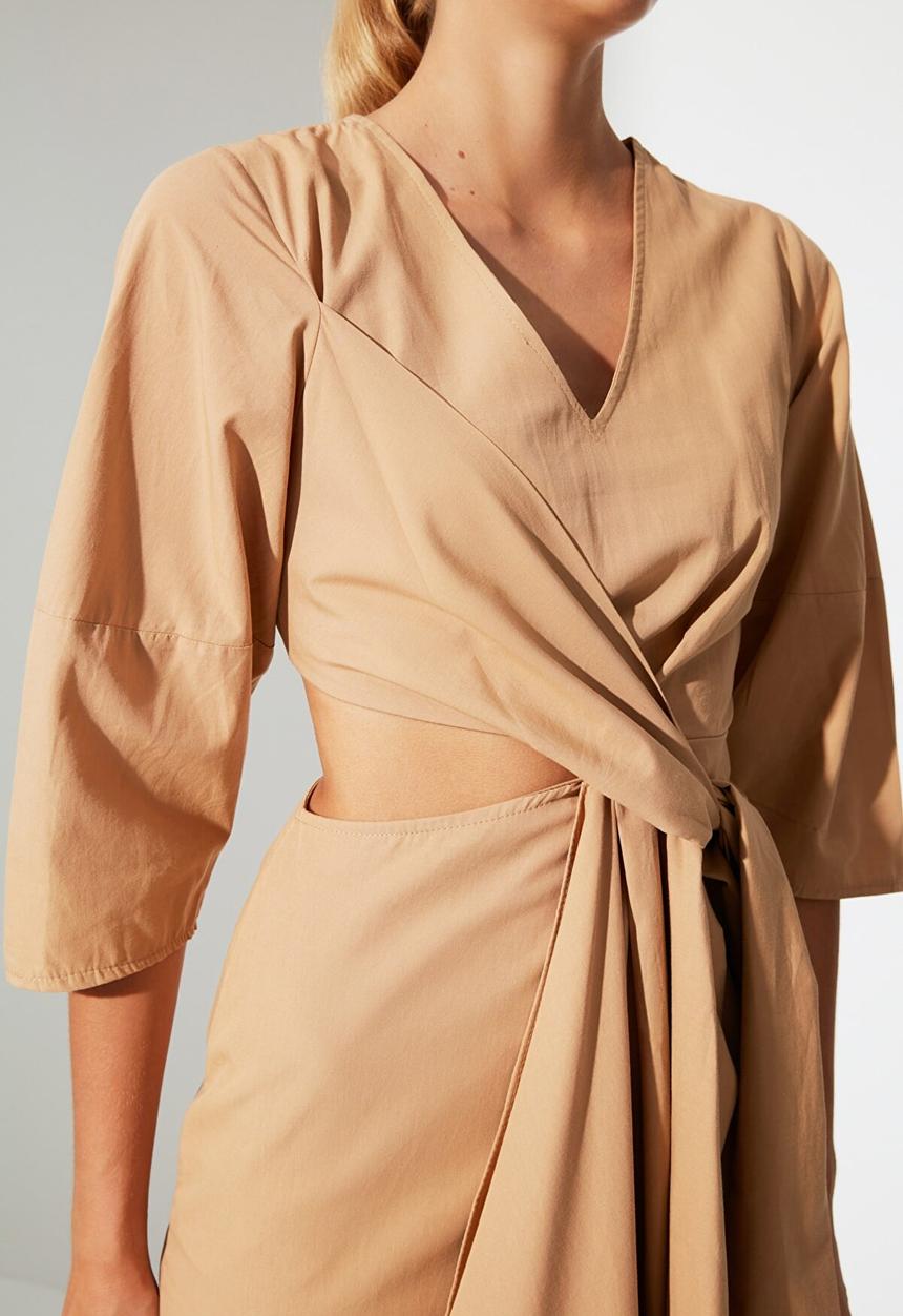 Trendyol - Double breasted collar dress  - camel