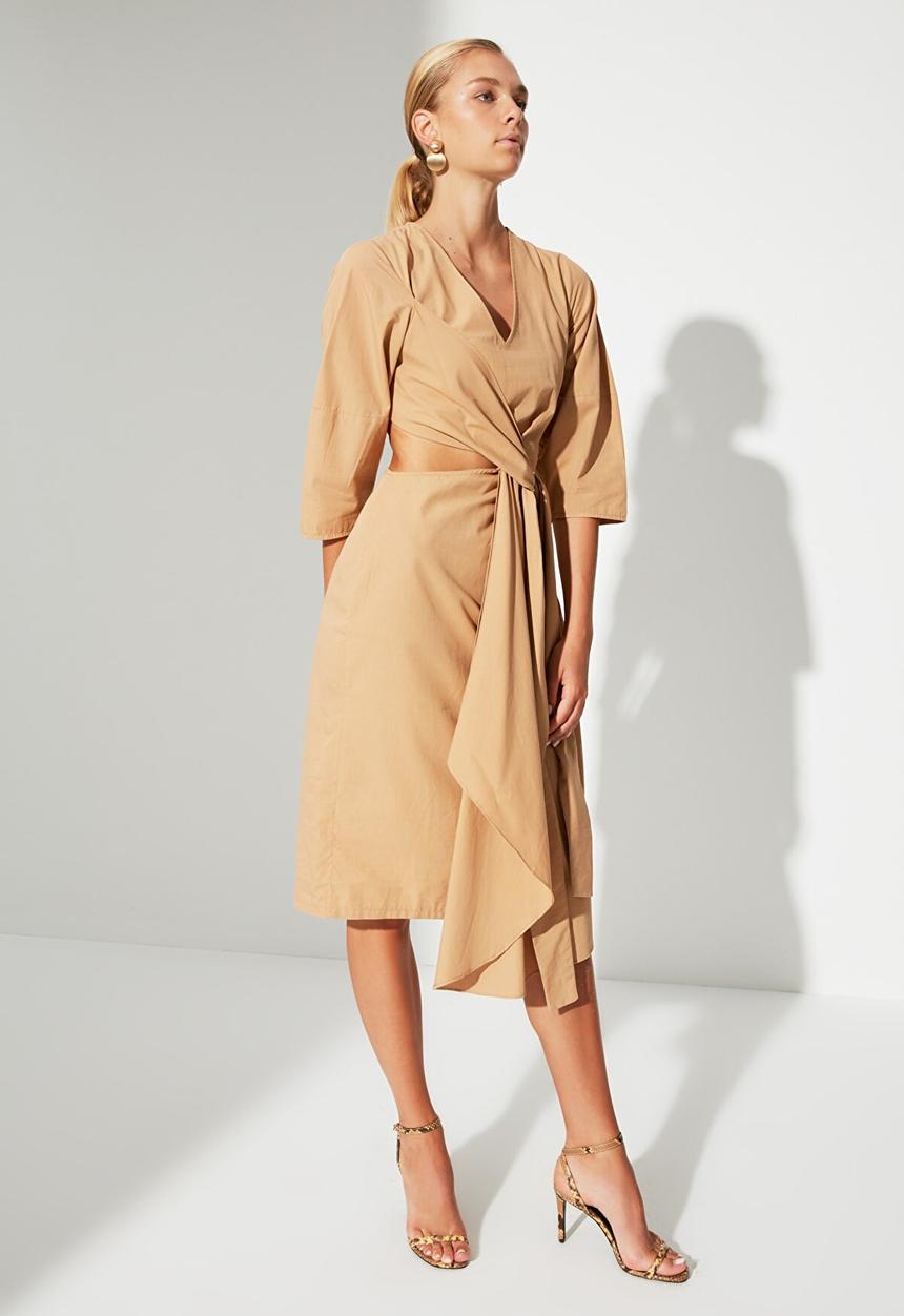 Trendyol - Double breasted collar dress  - camel