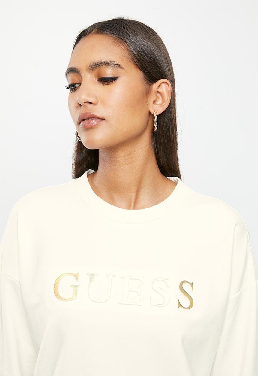 GUESS - Long sleeve embossed foil sweatshirt - cream white