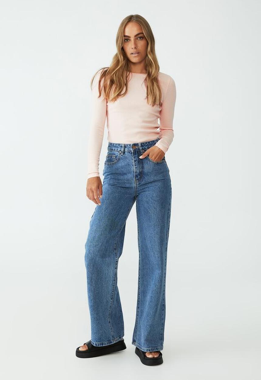 Cotton On - The one organic rib crew long sleeve top - pale pink
