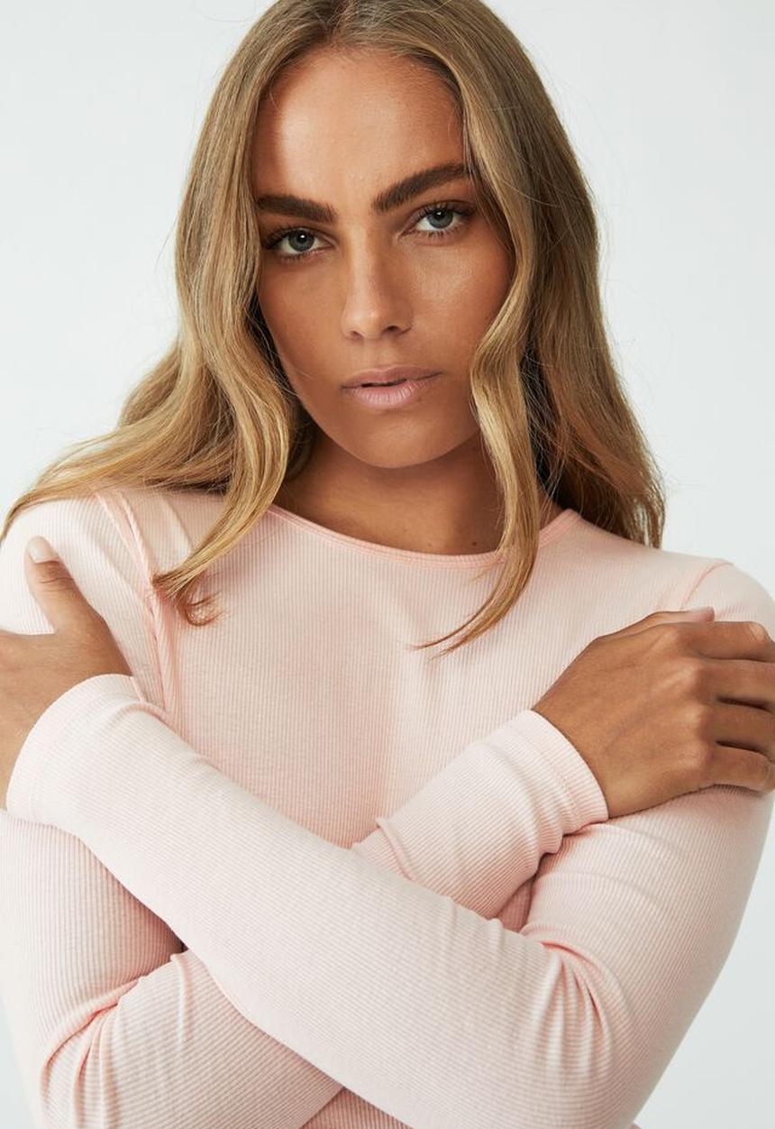 Cotton On - The one organic rib crew long sleeve top - pale pink