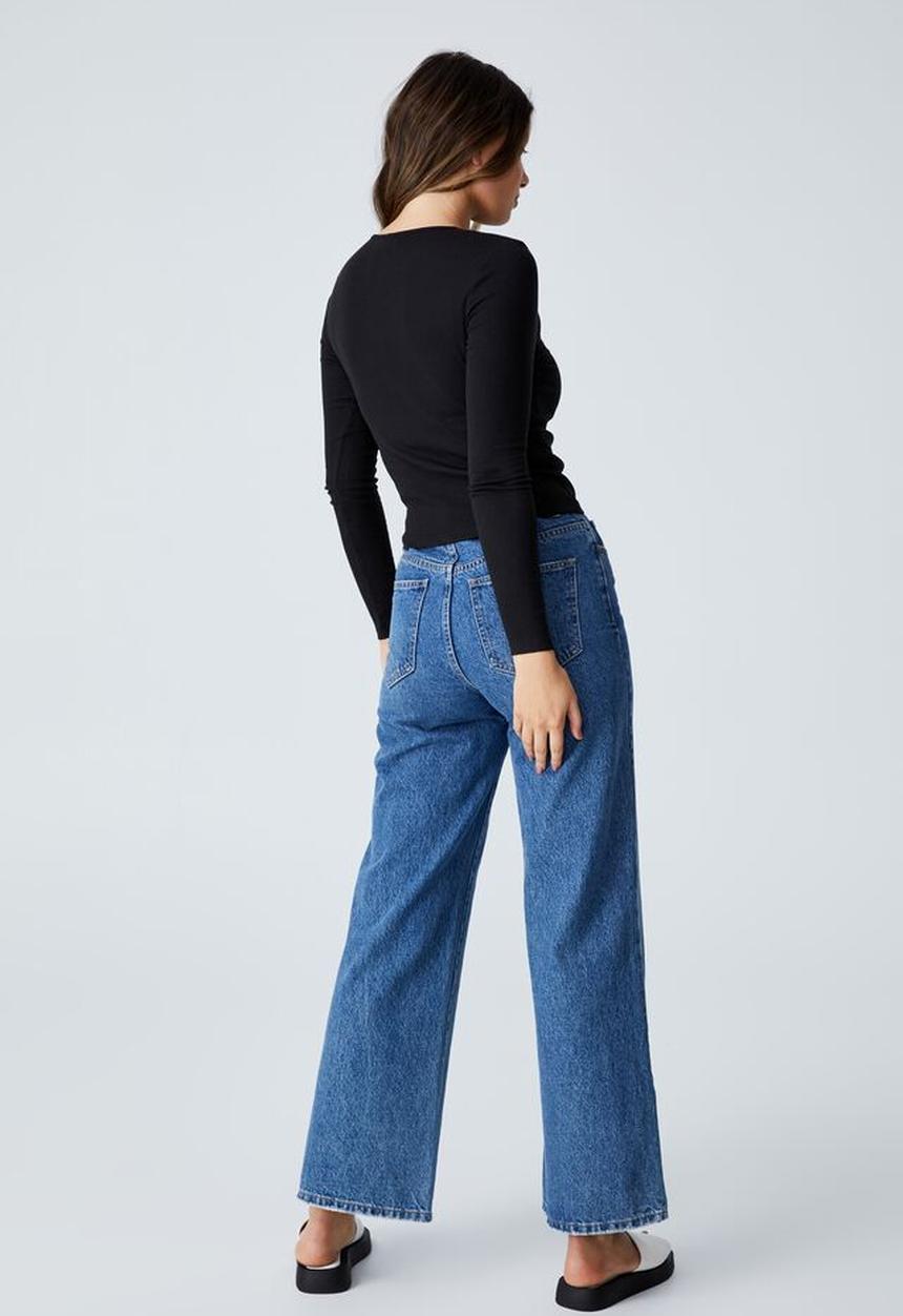 Cotton On - The one organic rib crew long sleeve top - black