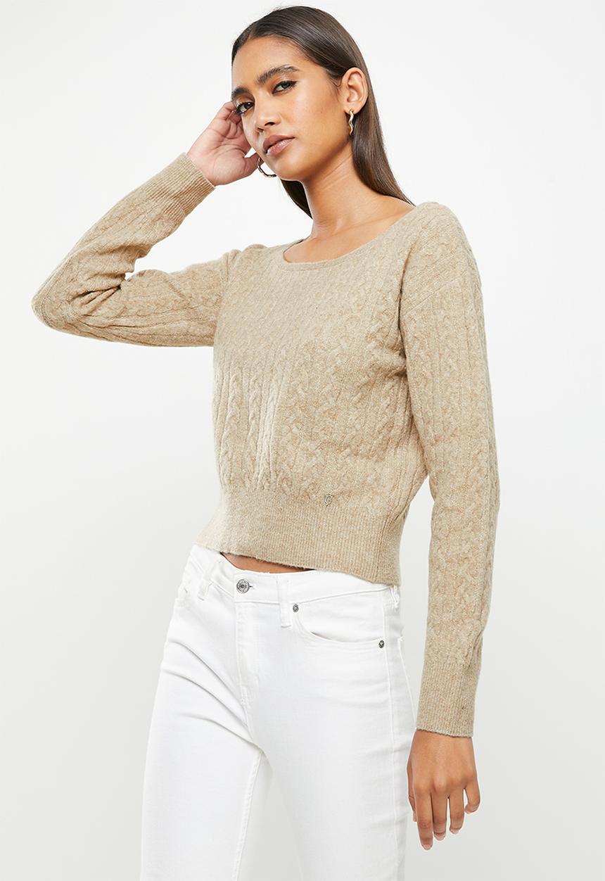 GUESS - Es long sleeve cable tanya sweater - impact grey