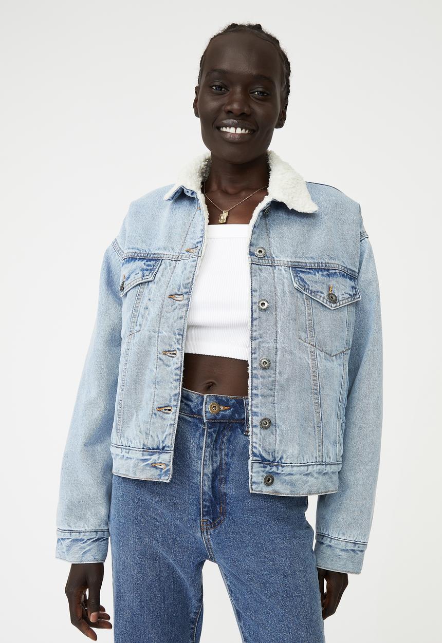 Cotton On - The denim sherpa trucker jacket - swell blue