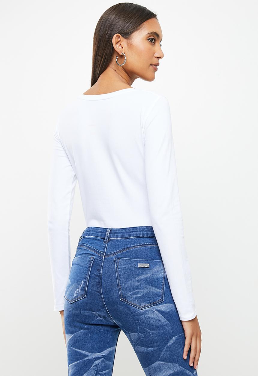 SISSY BOY - Long sleeve bling logo top - white