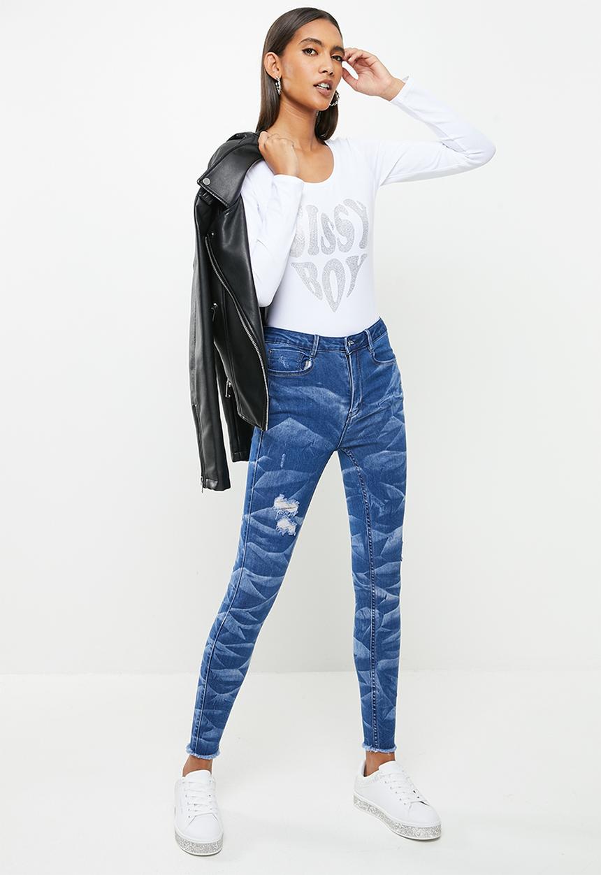 SISSY BOY - Long sleeve bling logo top - white