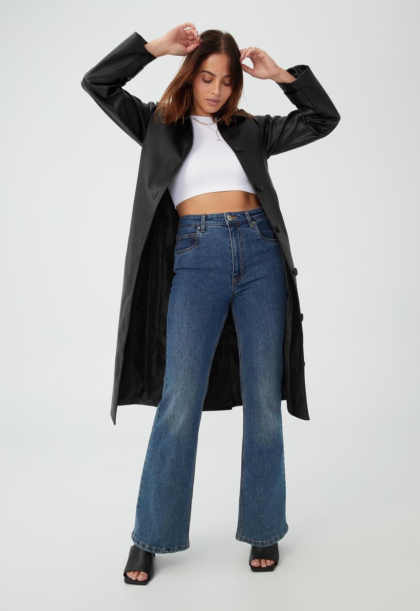 Cotton On - Vegan leather mac collar trench - black