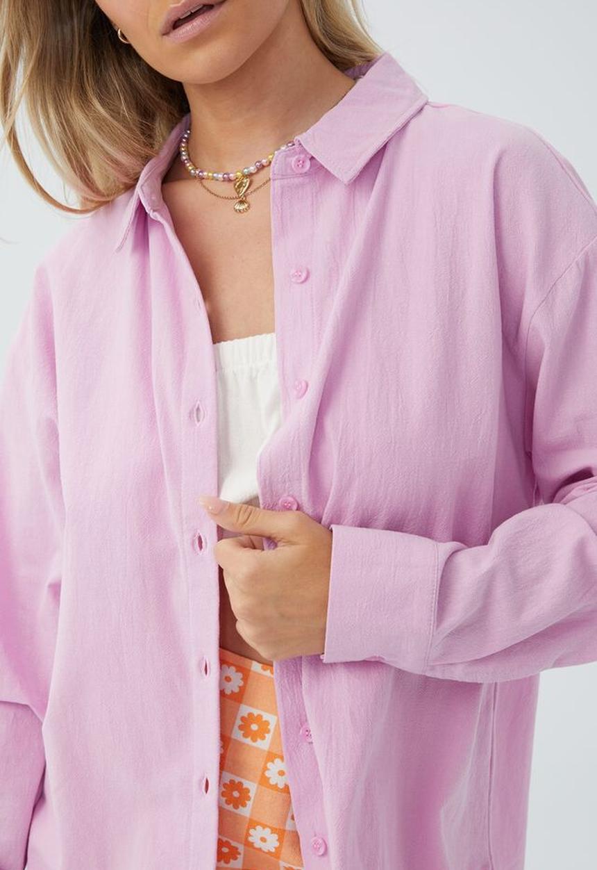 Cotton On - Sunny oversized long sleeve shirt - poppy pink