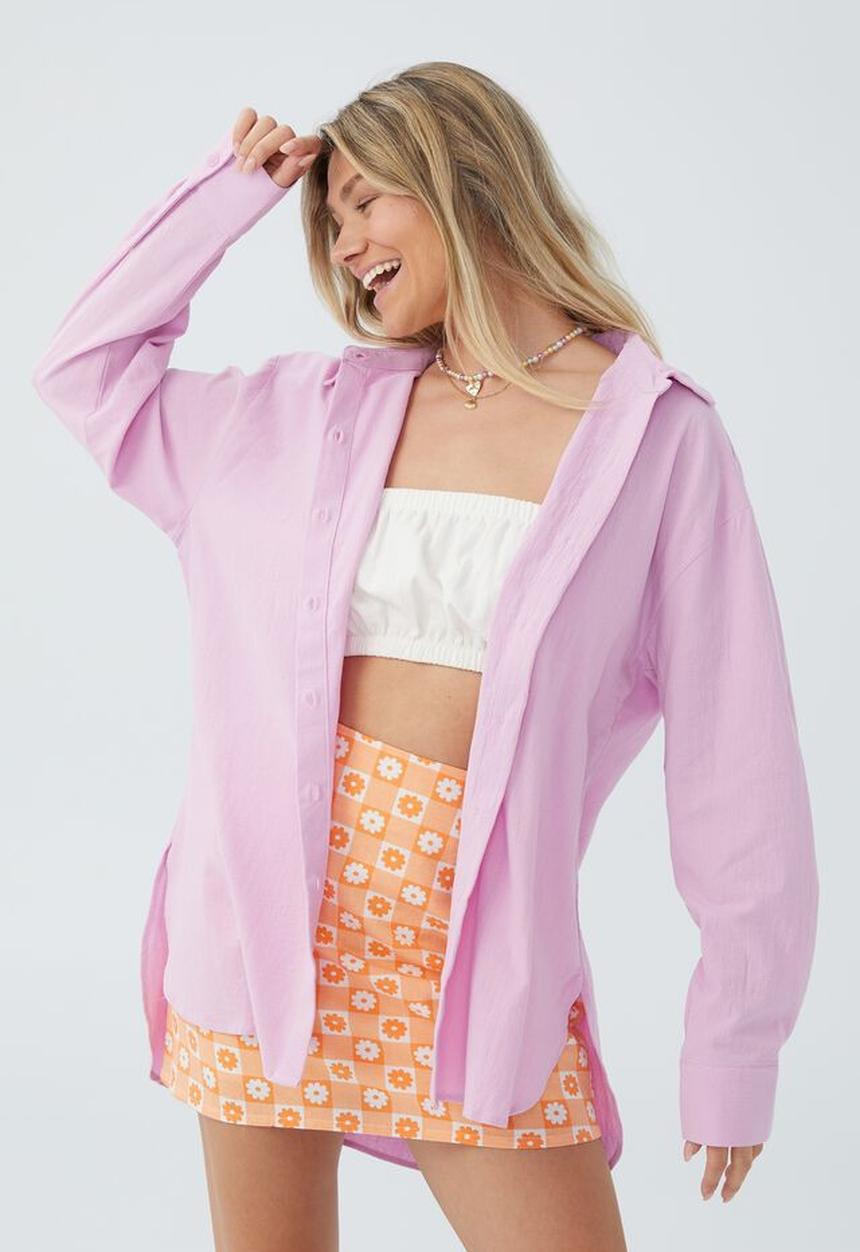 Cotton On - Sunny oversized long sleeve shirt - poppy pink