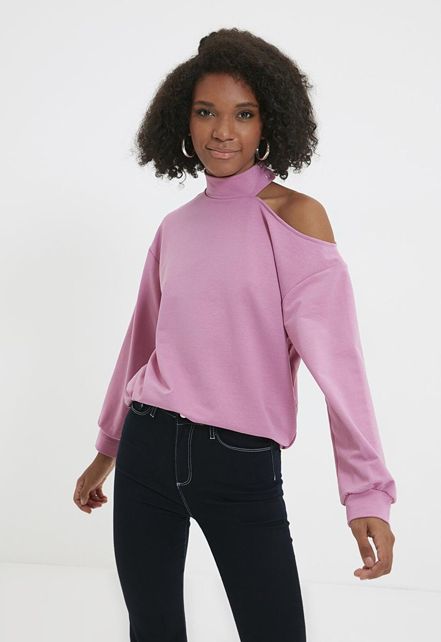 Trendyol - Shoulder detailed knitted sweatshirt  - lilac
