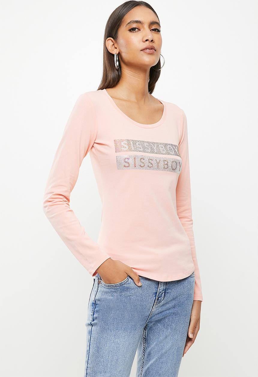 SISSY BOY - Long sleeve bling logo top - dusty pink