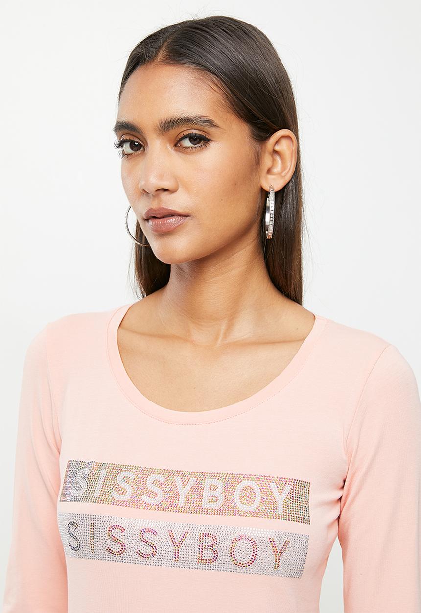 SISSY BOY - Long sleeve bling logo top - dusty pink