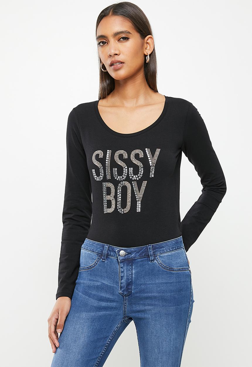SISSY BOY - Long sleeve bling logo top - black