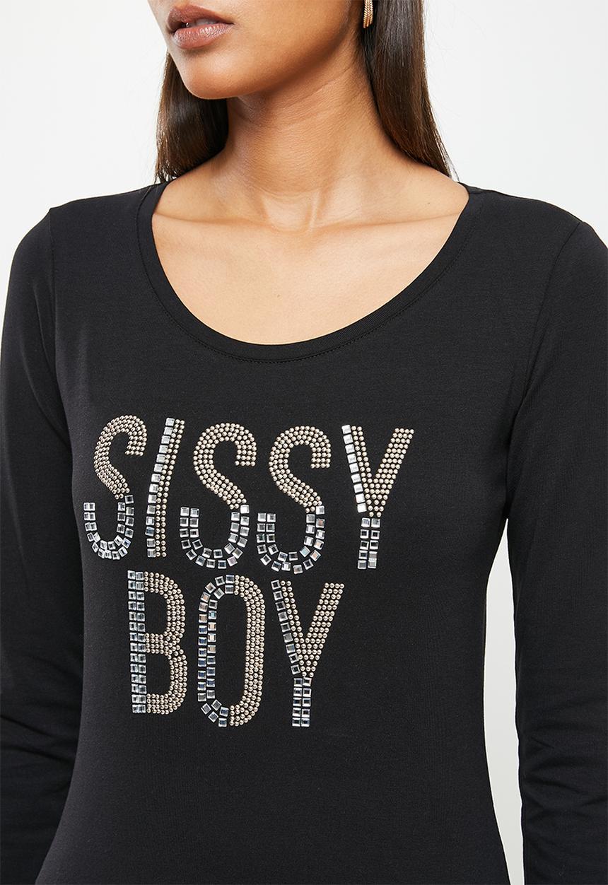 SISSY BOY - Long sleeve bling logo top - black