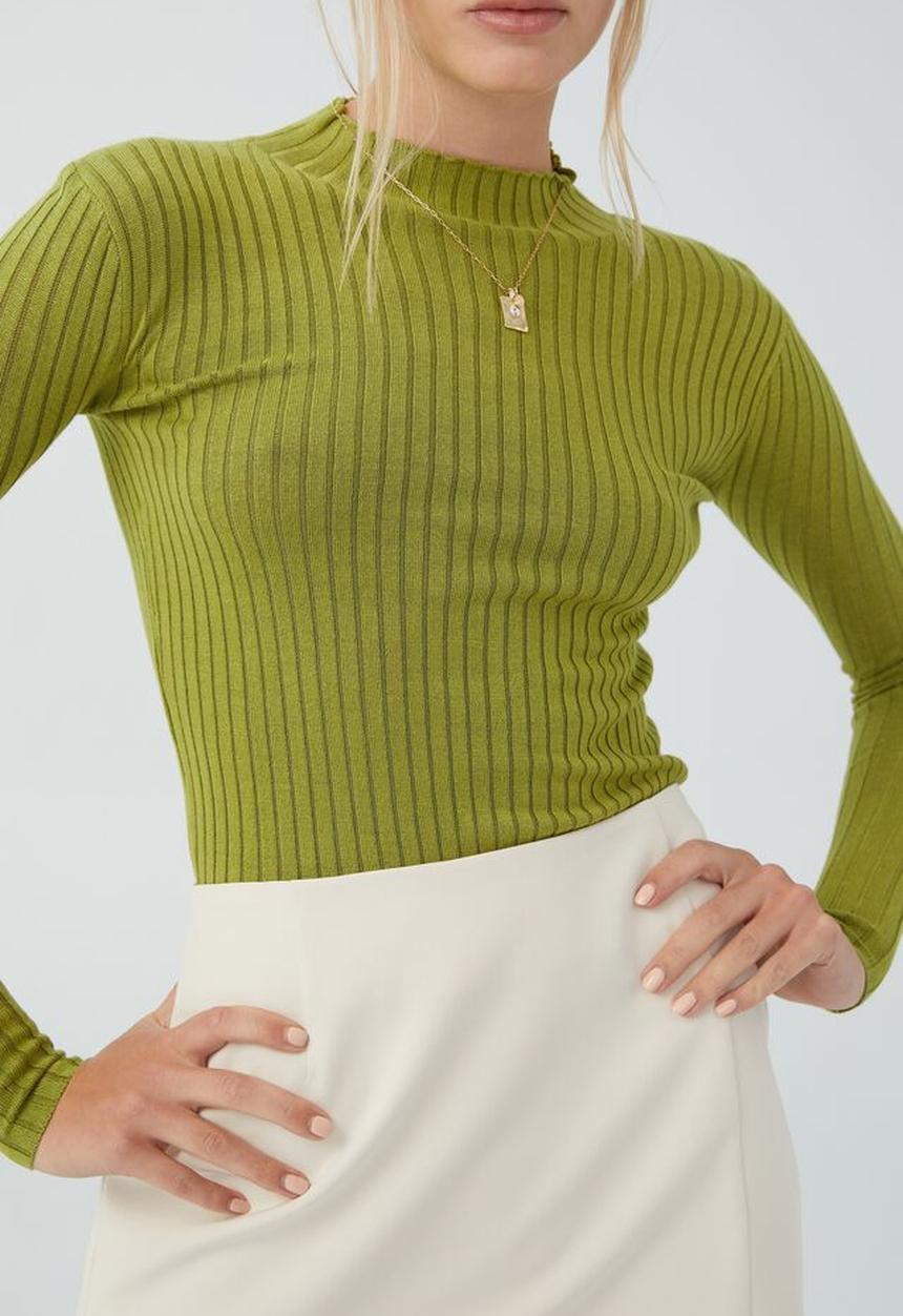 Cotton On - Ribbing mock neck pullover - utility green two tone