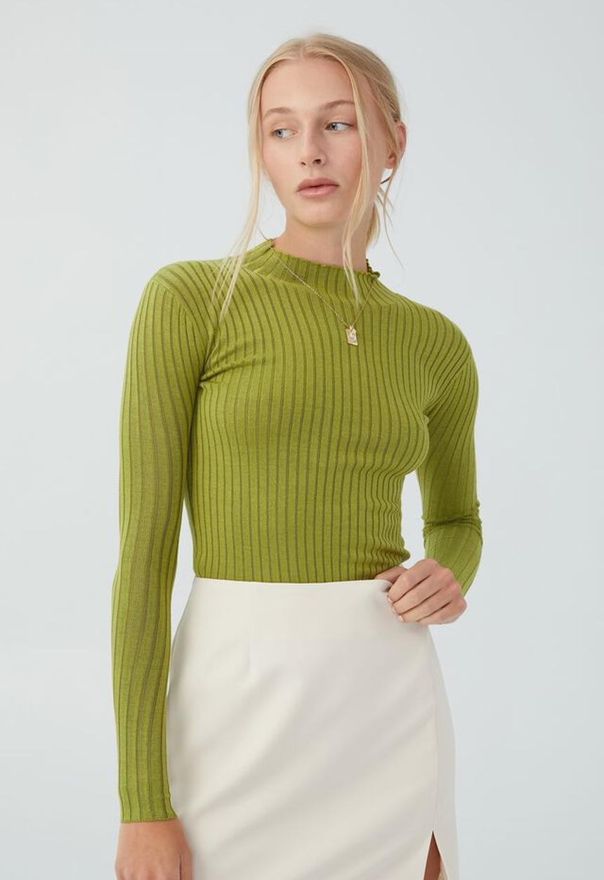 Cotton On - Ribbing mock neck pullover - utility green two tone