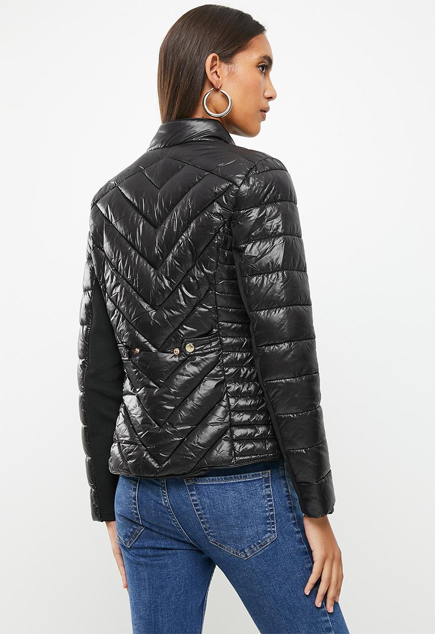 SISSY BOY - Basic quilted puffer jacket with gold hardware detailing - black