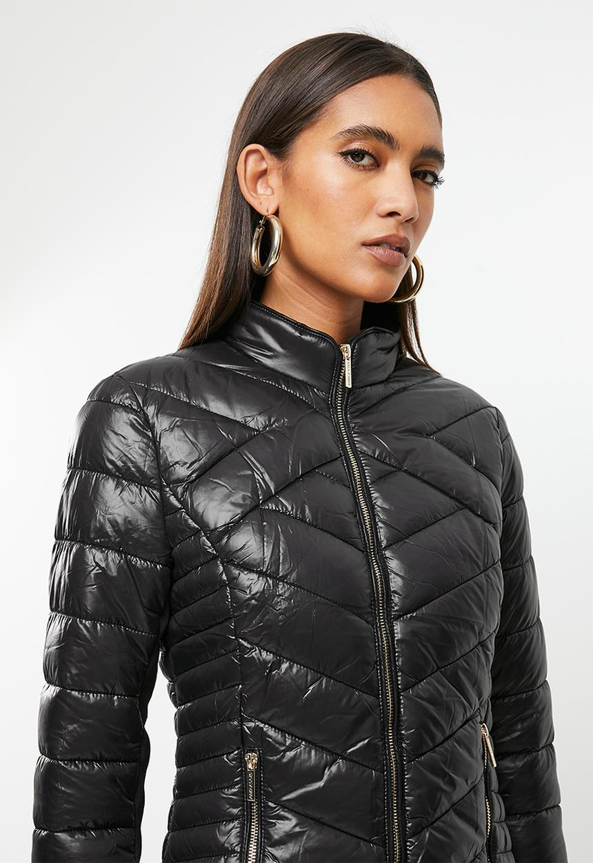 SISSY BOY - Basic quilted puffer jacket with gold hardware detailing - black