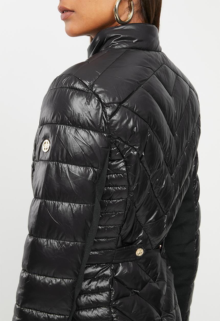 SISSY BOY - Basic quilted puffer jacket with gold hardware detailing - black