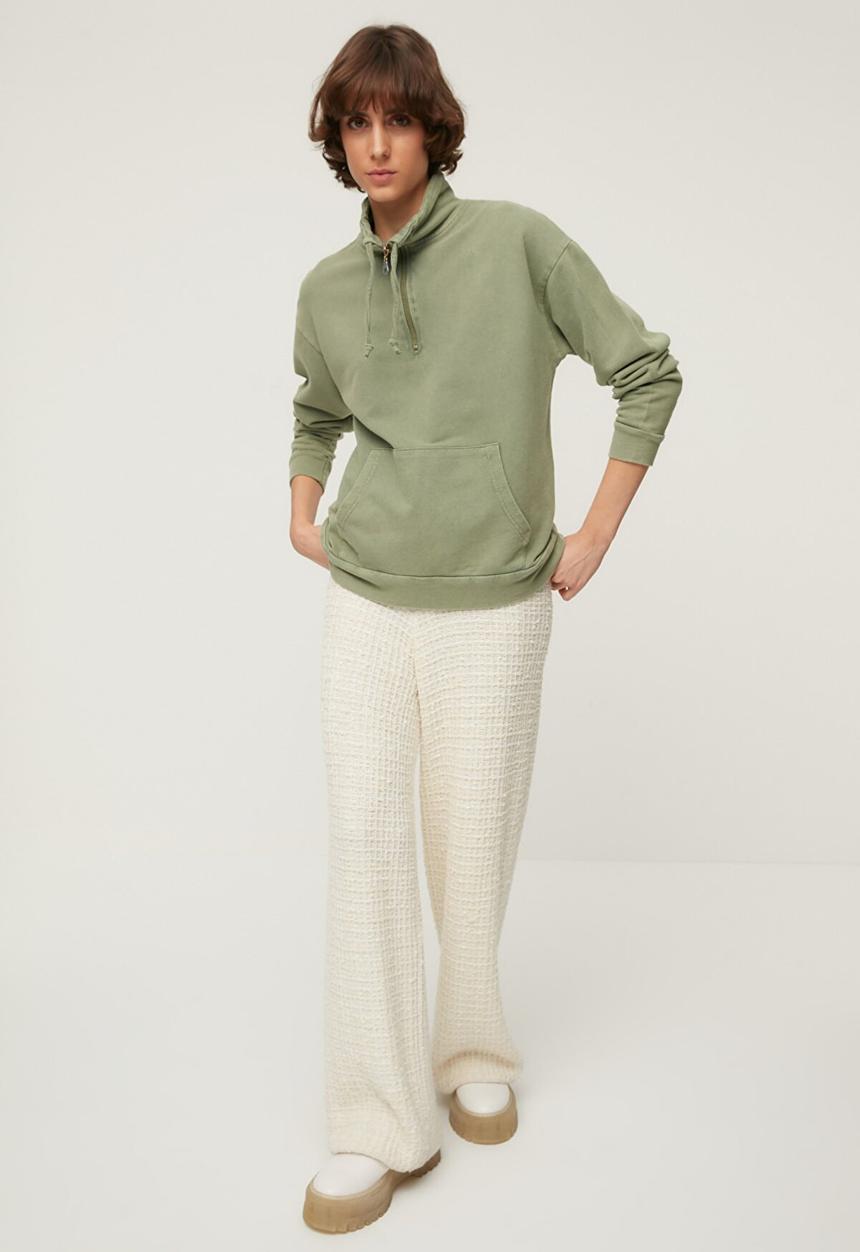 Trendyol - Wash stand up loose knitted sweatshirt  -  khaki