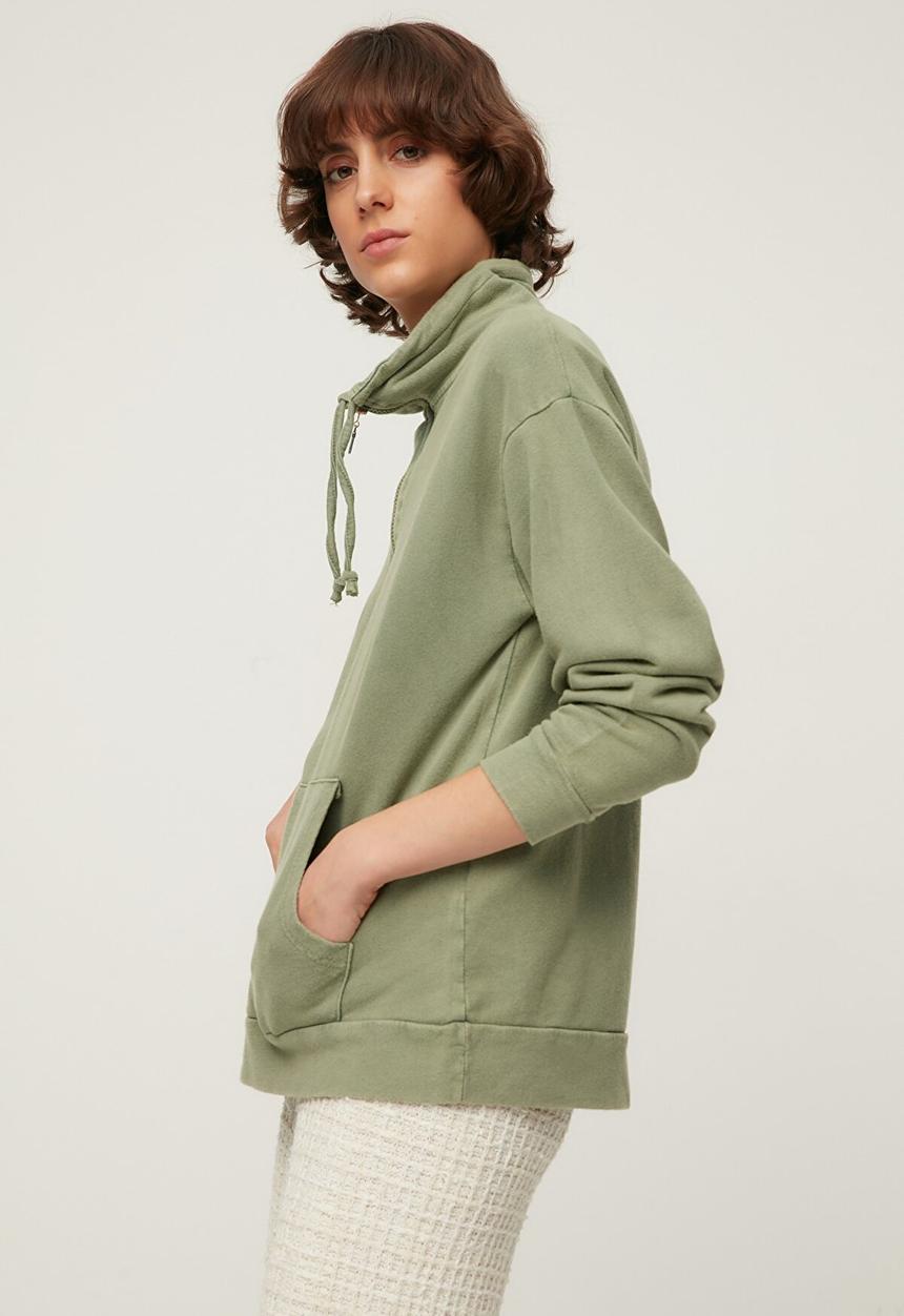Trendyol - Wash stand up loose knitted sweatshirt  -  khaki