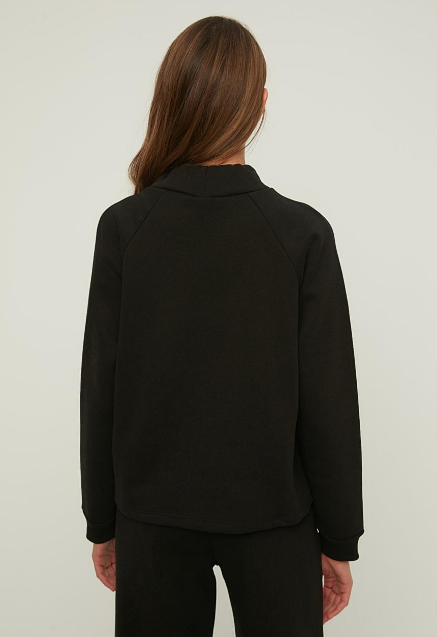 Trendyol - Ragged raglan sleeve basic knitted sweatshirt  - black