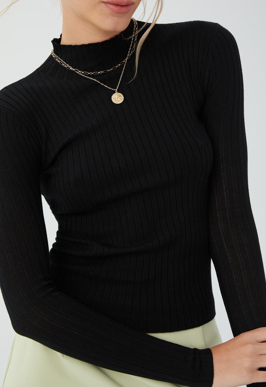 Cotton On - Ribbing mock neck pullover - black