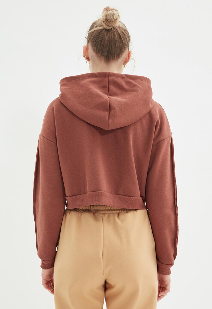 Trendyol - Basic hooded ragged pile knitted sweatshirt - brown