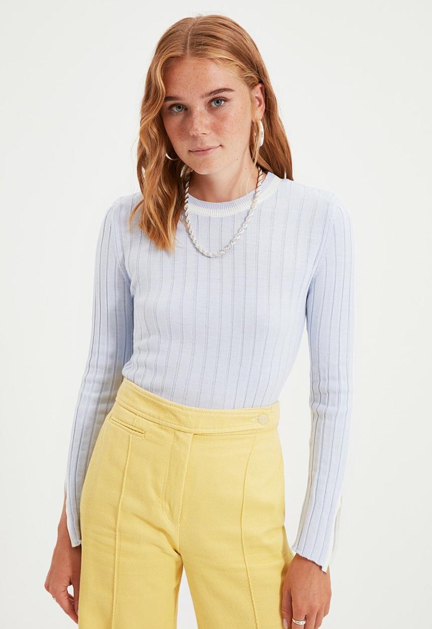 Trendyol - Slit sleeves knit sweater - blue