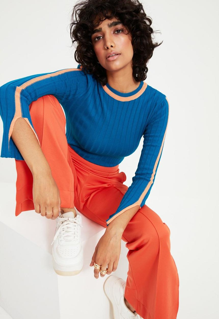 Trendyol - Slit sleeves knit sweater - light blue