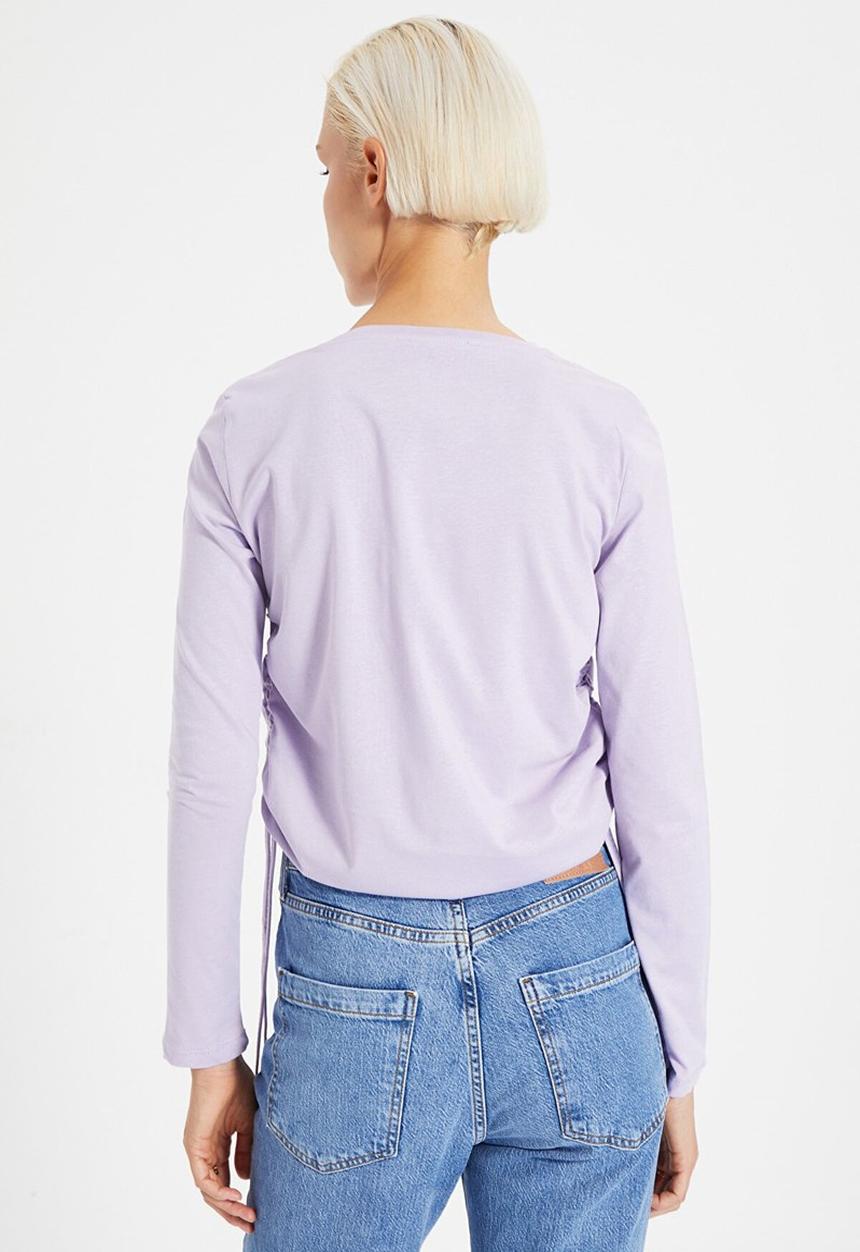 Trendyol - Pleated basic knit t-shirt - lilac