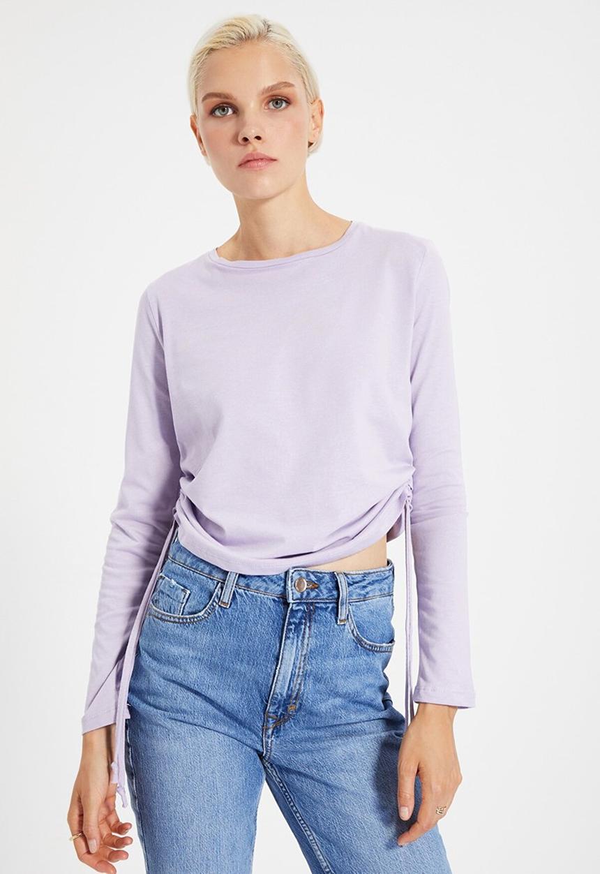 Trendyol - Pleated basic knit t-shirt - lilac