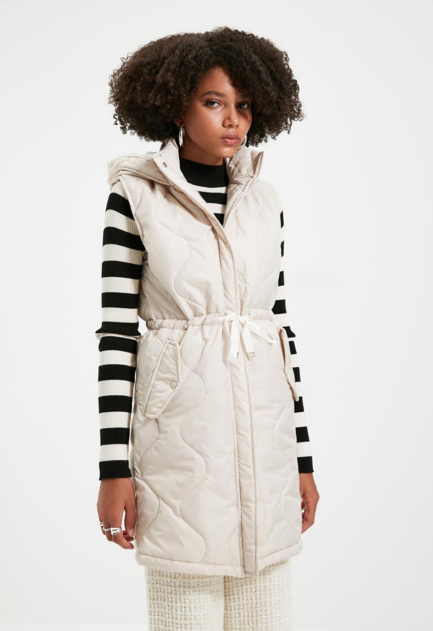 Trendyol - Hooded waist pleated inflatable vest - stone