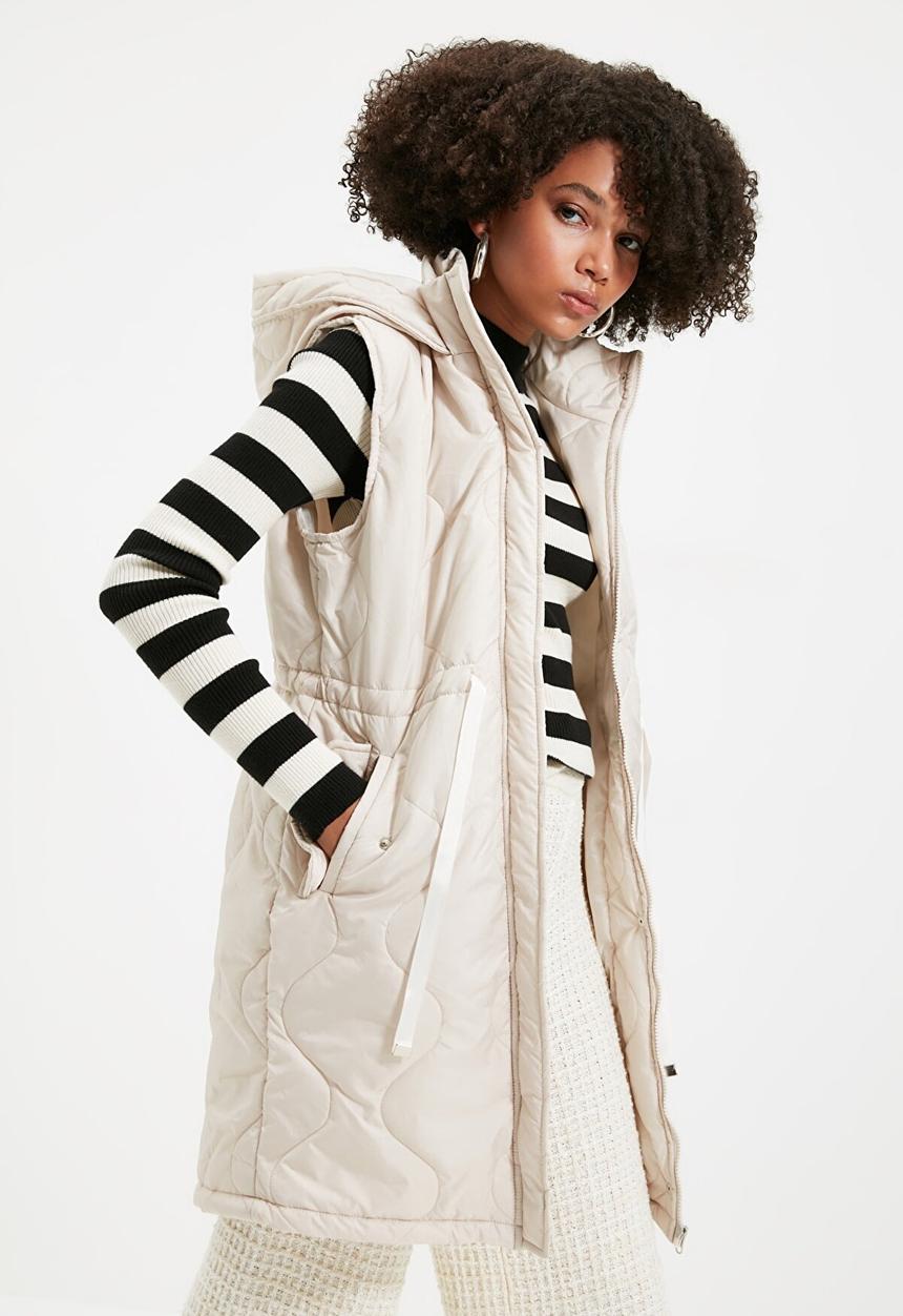 Trendyol - Hooded waist pleated inflatable vest - stone