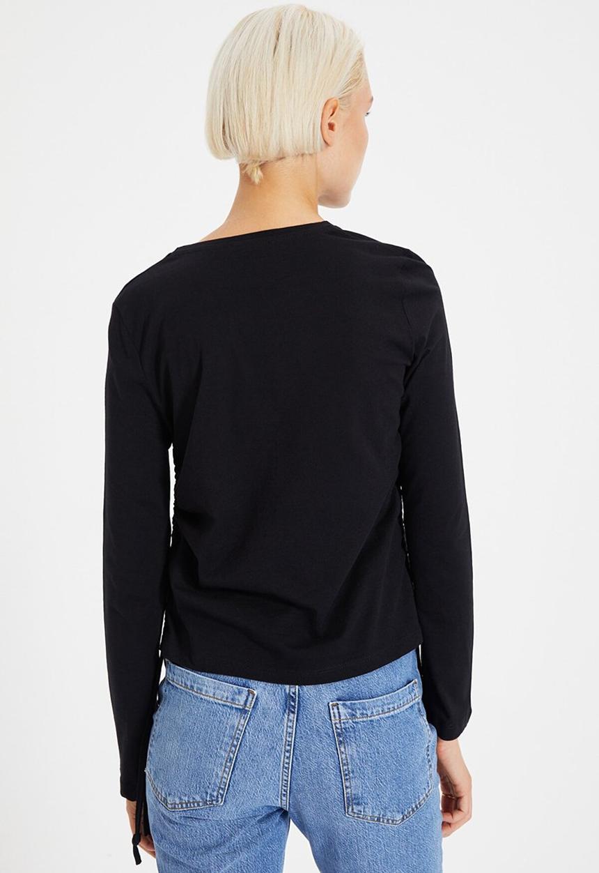 Trendyol - Pleated basic knit t-shirt - black