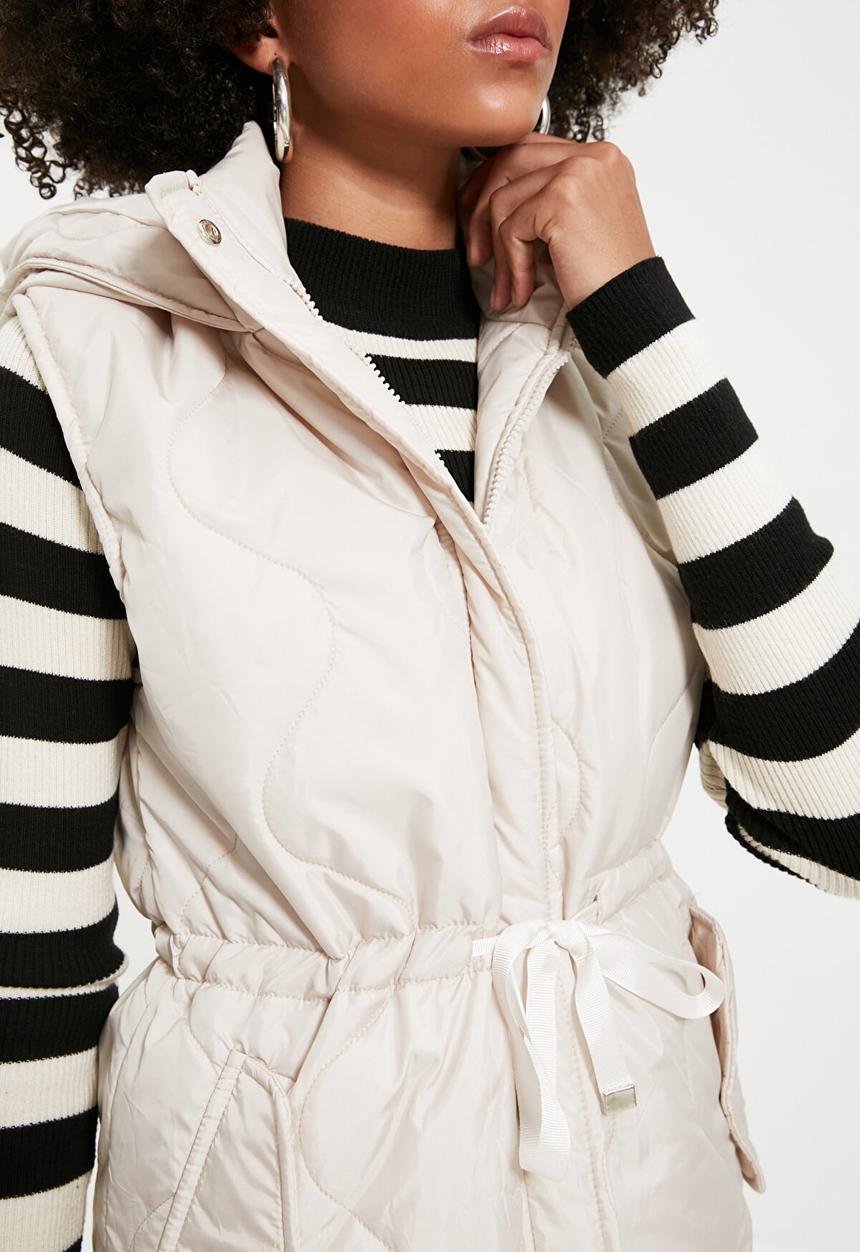 Trendyol - Hooded waist pleated inflatable vest - stone