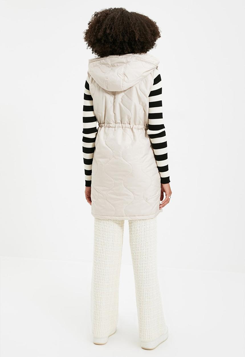 Trendyol - Hooded waist pleated inflatable vest - stone