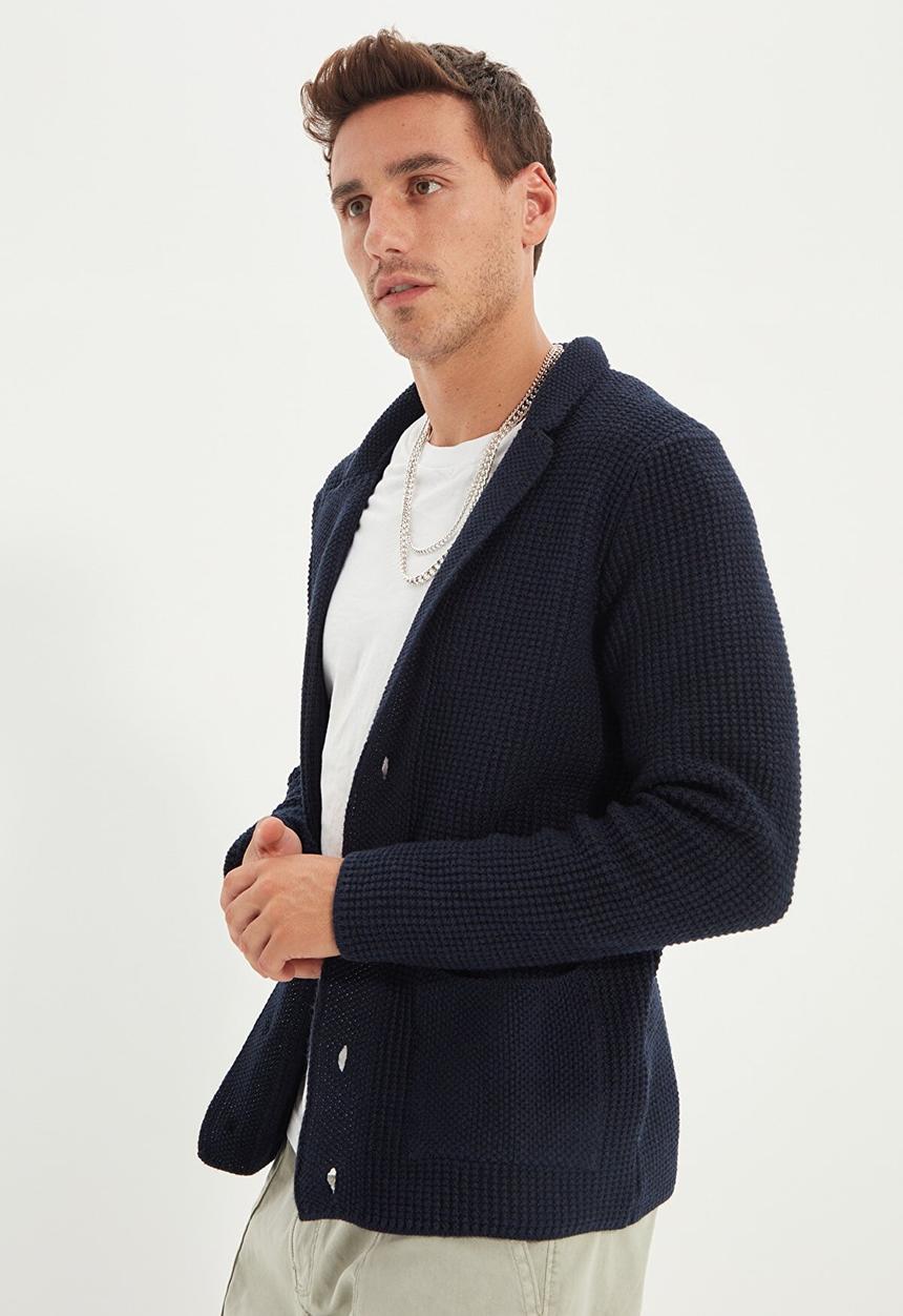 Trendyol - Textured button down cardigan - navy
