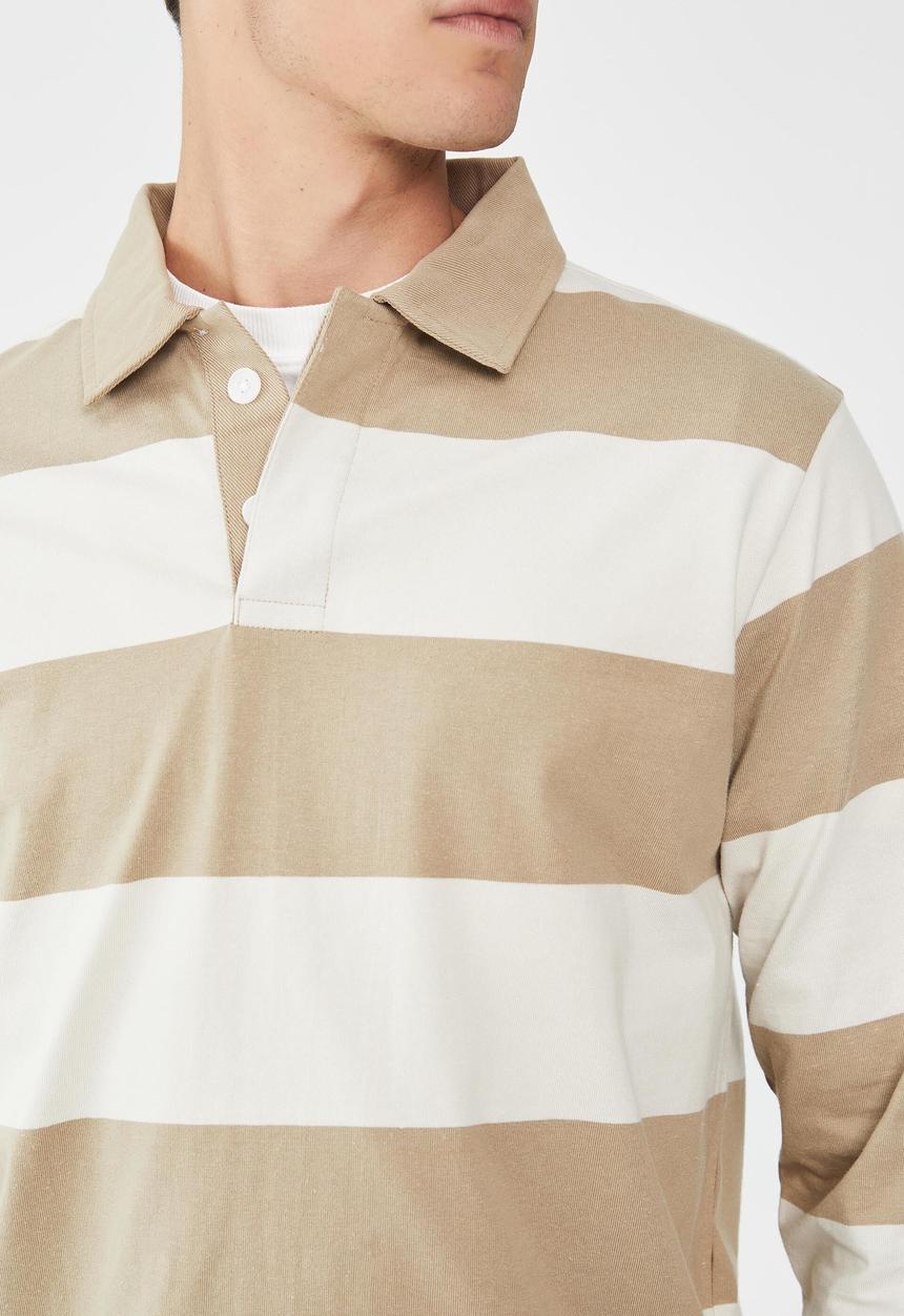 Cotton On - Rugby long sleeve polo-gravel stone bold stripe