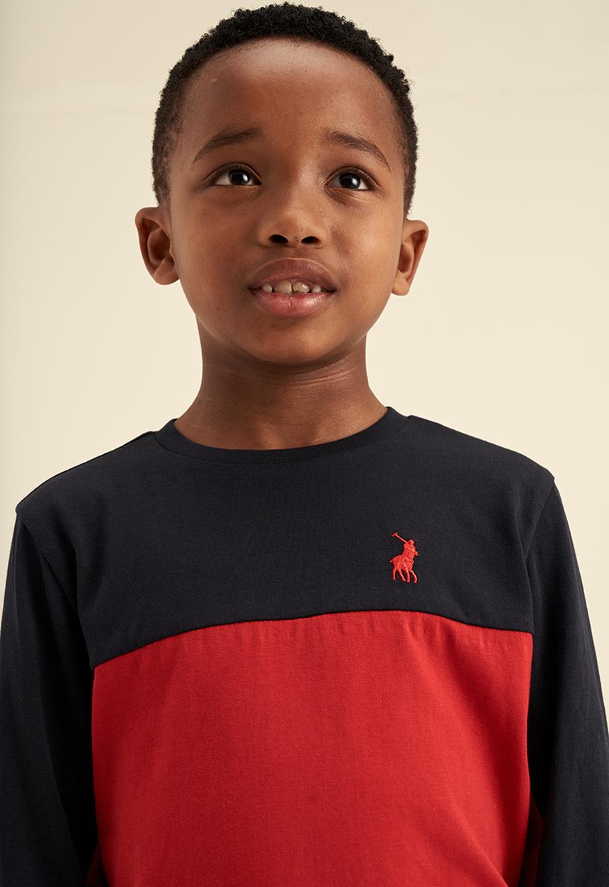 POLO - Boys colour blocked long sleeve tee - red