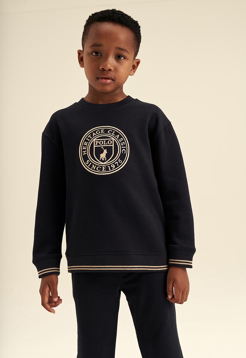POLO - Boys crested crew neck sweater - navy