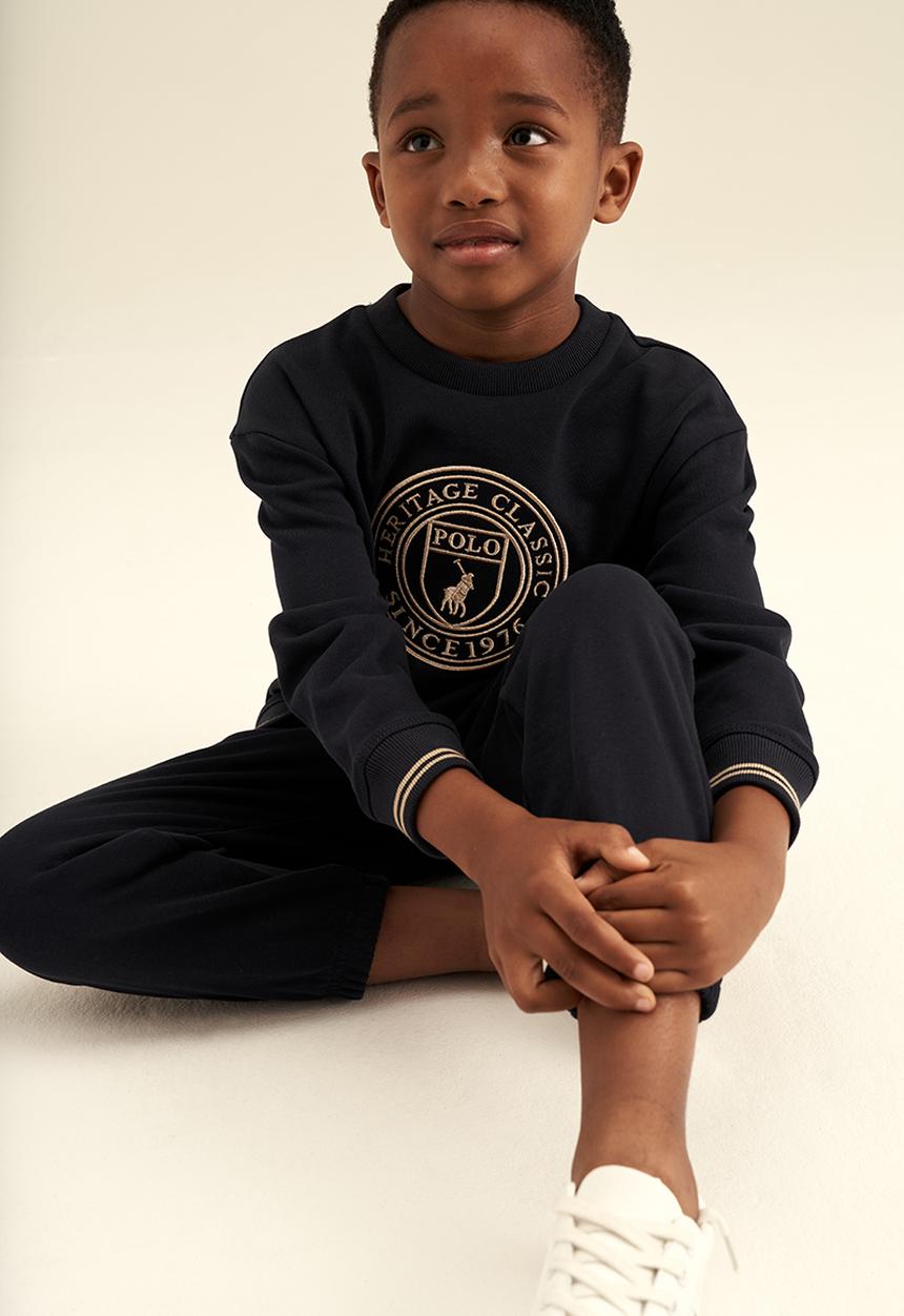 POLO - Boys crested crew neck sweater - navy