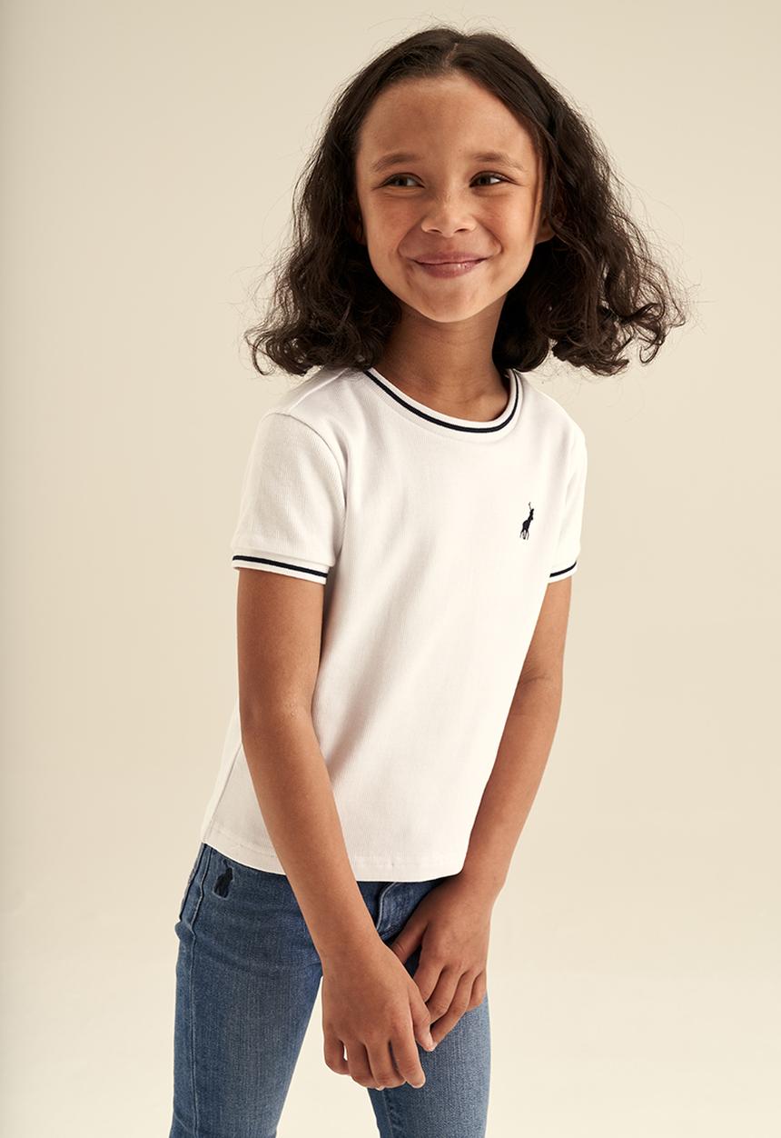 POLO - Girls short sleeve rib tee - white