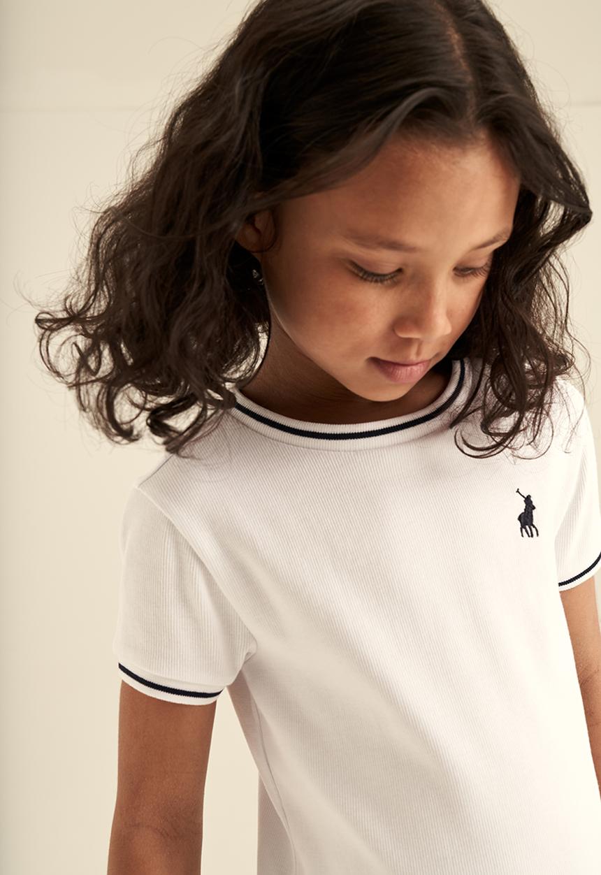 POLO - Girls short sleeve rib tee - white