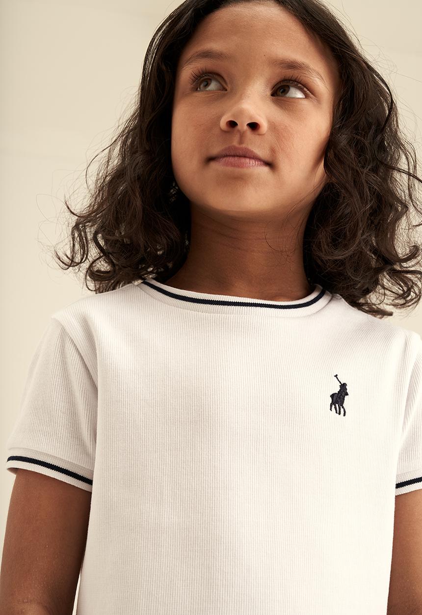 POLO - Girls short sleeve rib tee - white