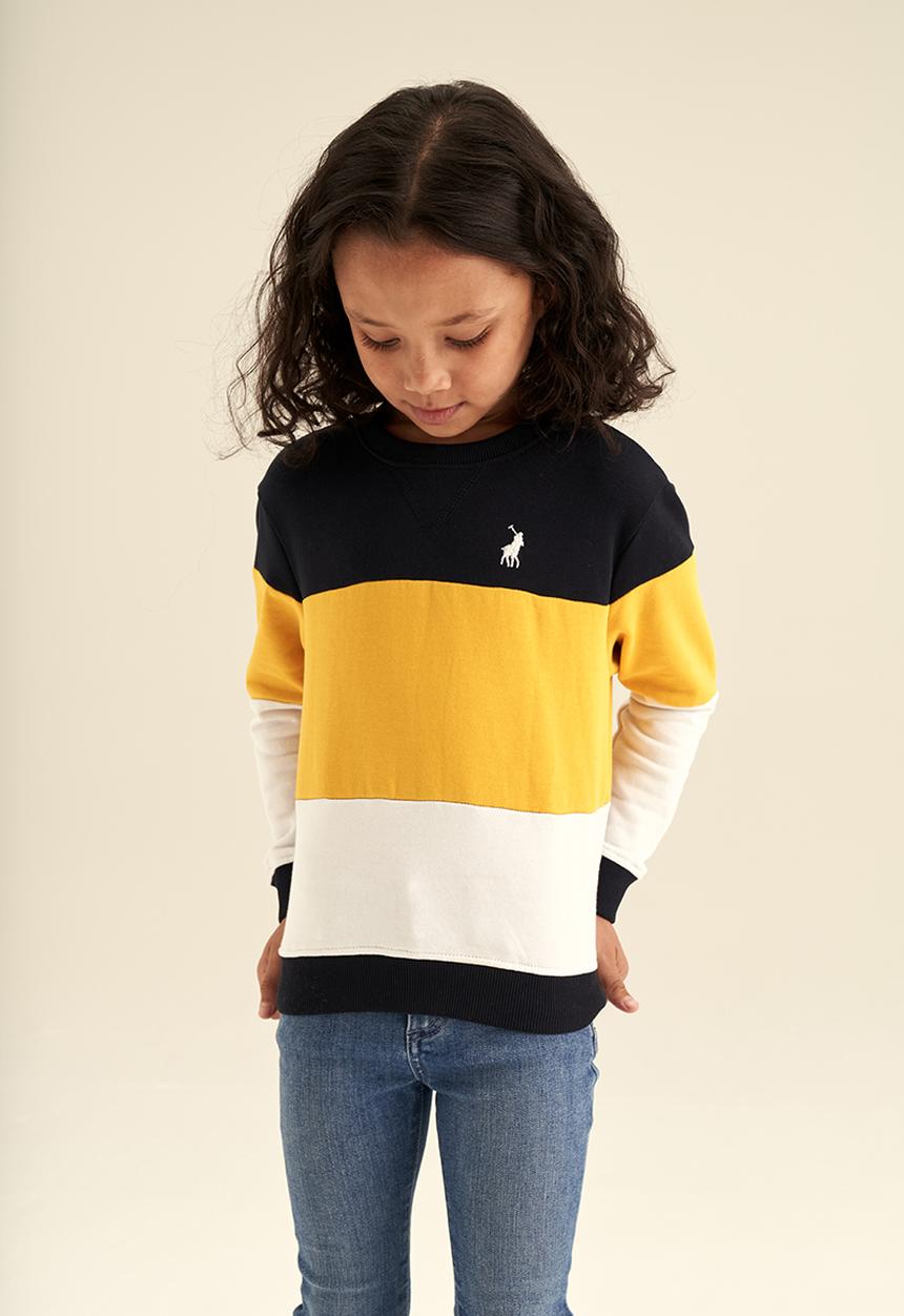 POLO - Girls colour blocked crew neck sweater - yellow