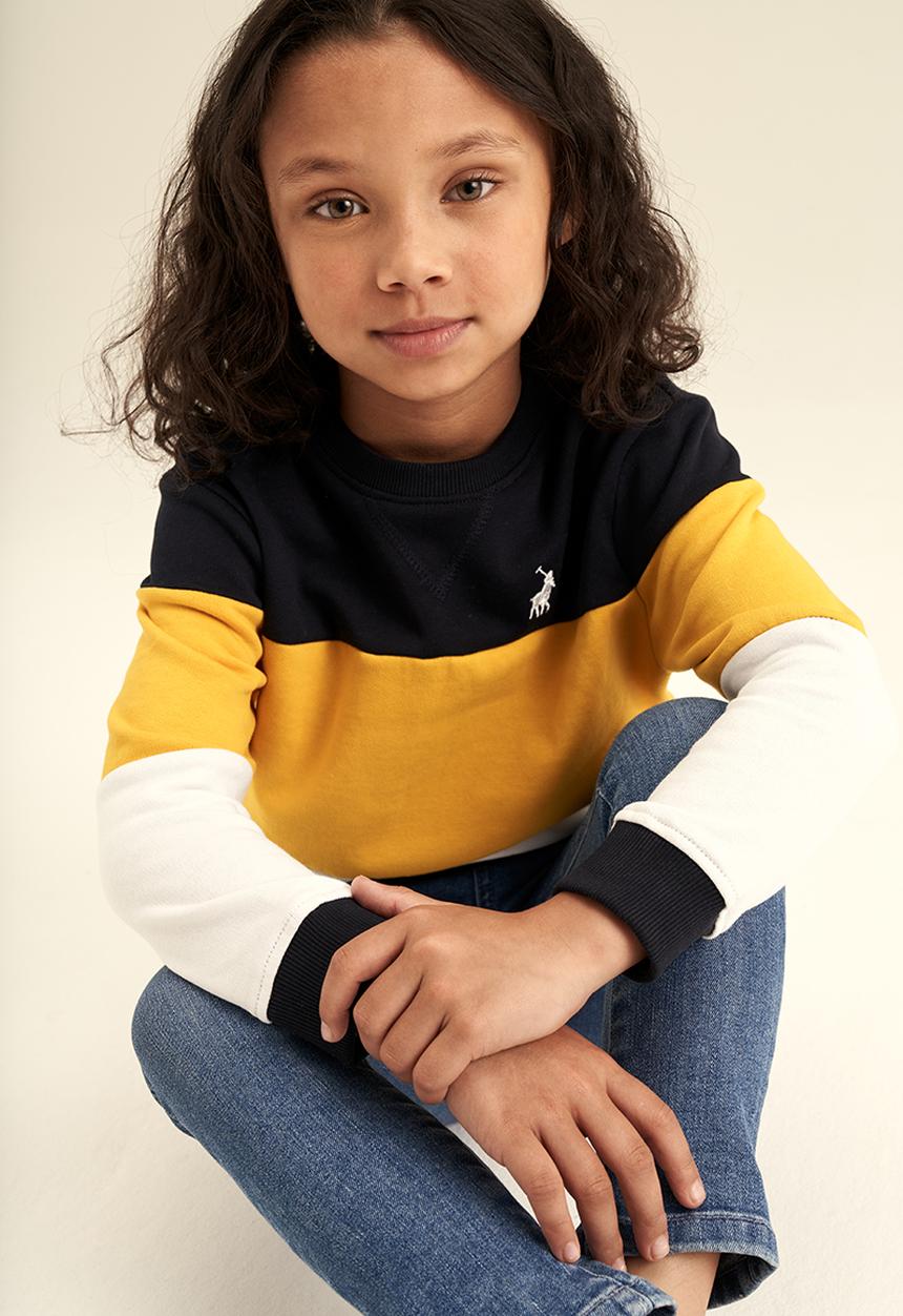 POLO - Girls colour blocked crew neck sweater - yellow