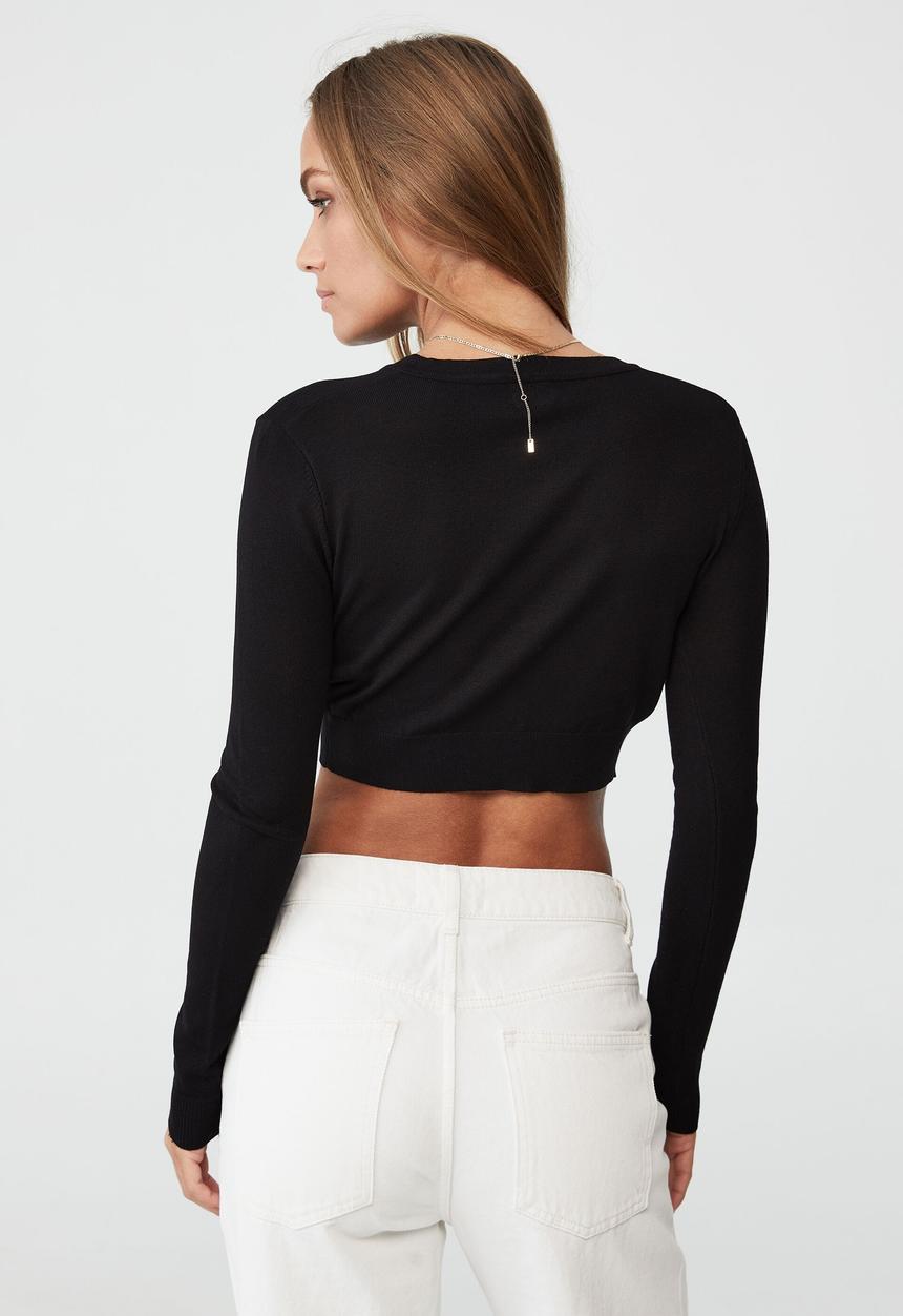 Cotton On - Foxy crop crew cardi - black