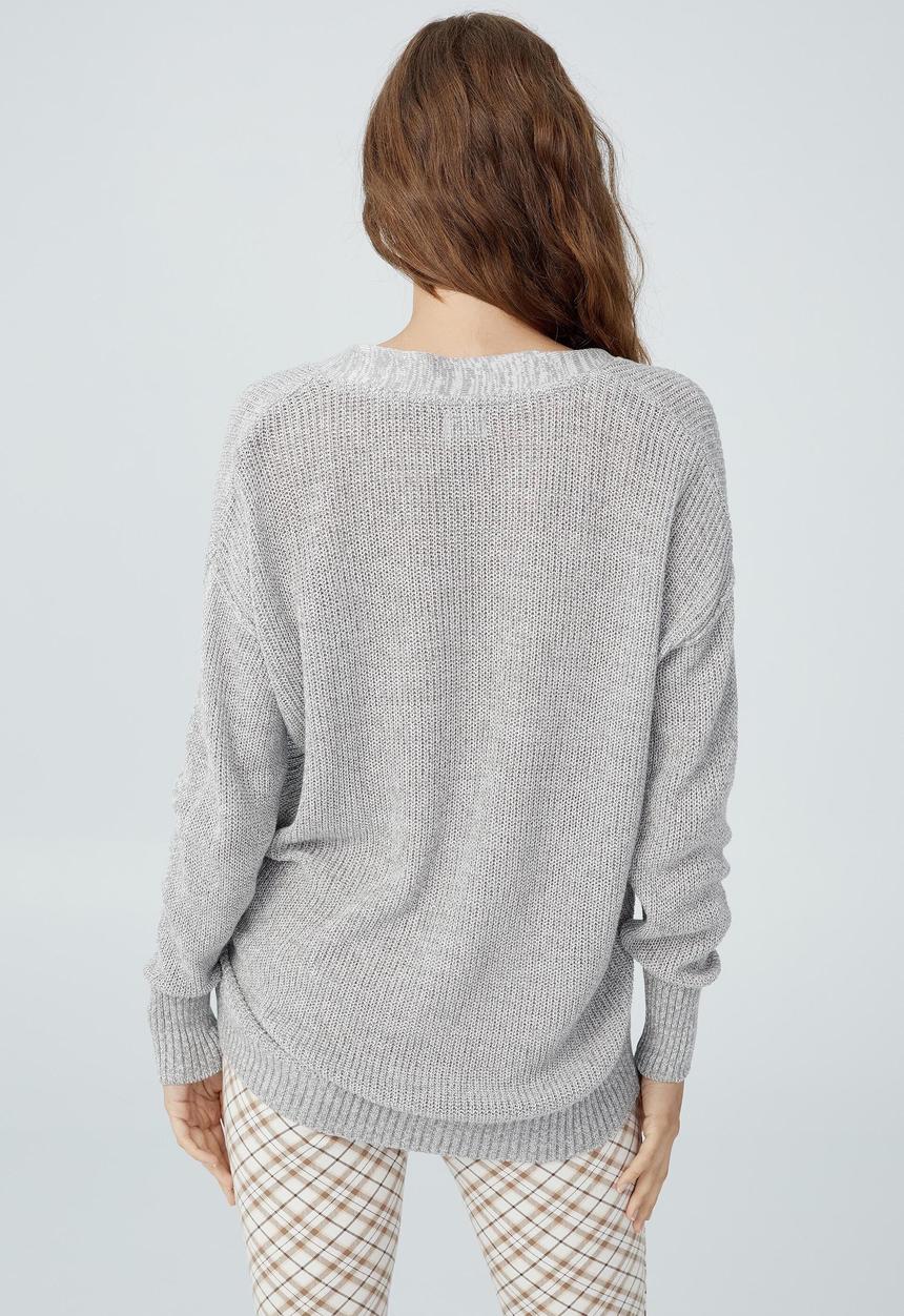 Cotton On - Everyday rib boyfriend cardi - ash grey/white twist
