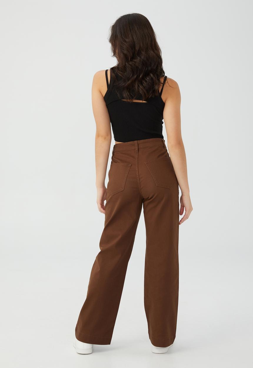 Cotton On - Petite carter wide leg pant - brown